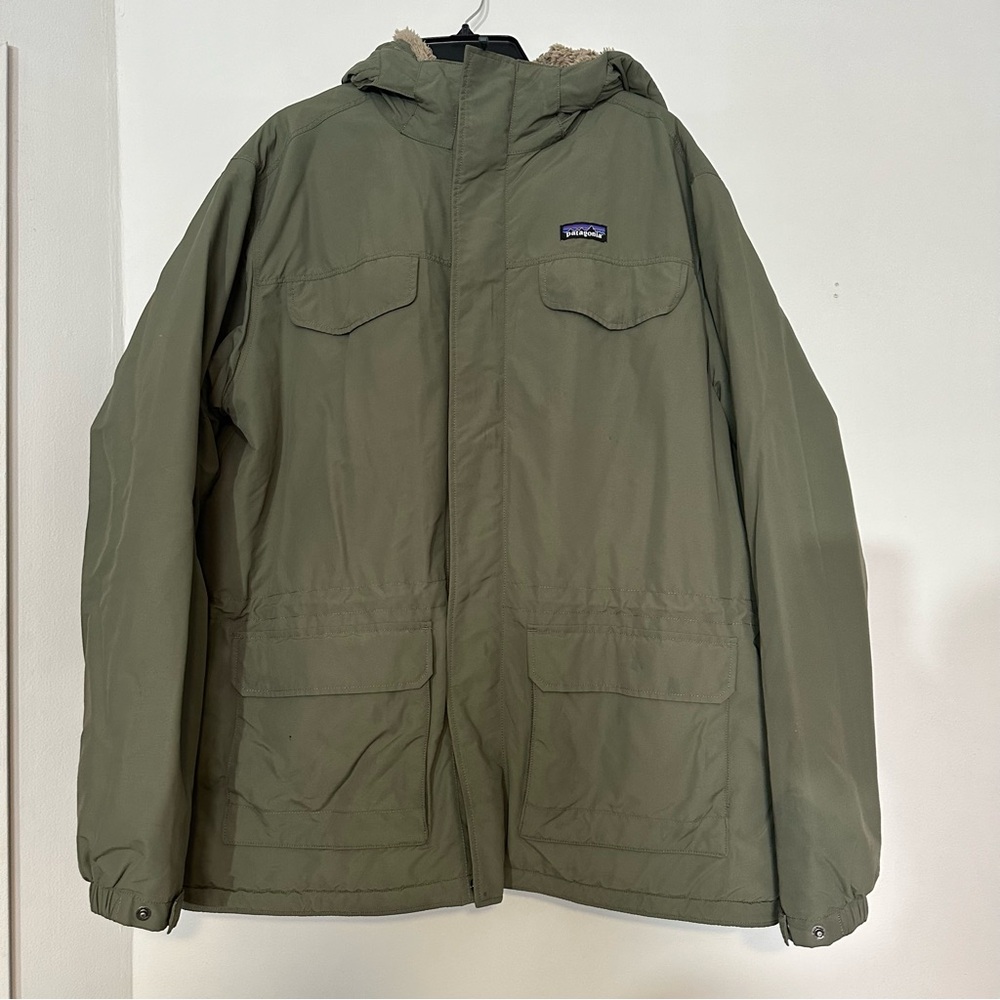 Patagonia XXL Green Isthmus Parka Hooded Mens Jacket Sherpa Lined Ski Snow - Picture 12 of 12
